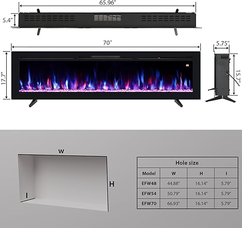 Miniatura 22 de Chimenea eléctrica de 42 pulgadas, calentador de chimenea empotrado y montado en la pared, chimenea lineal de 750 W/1500 W con control remoto
