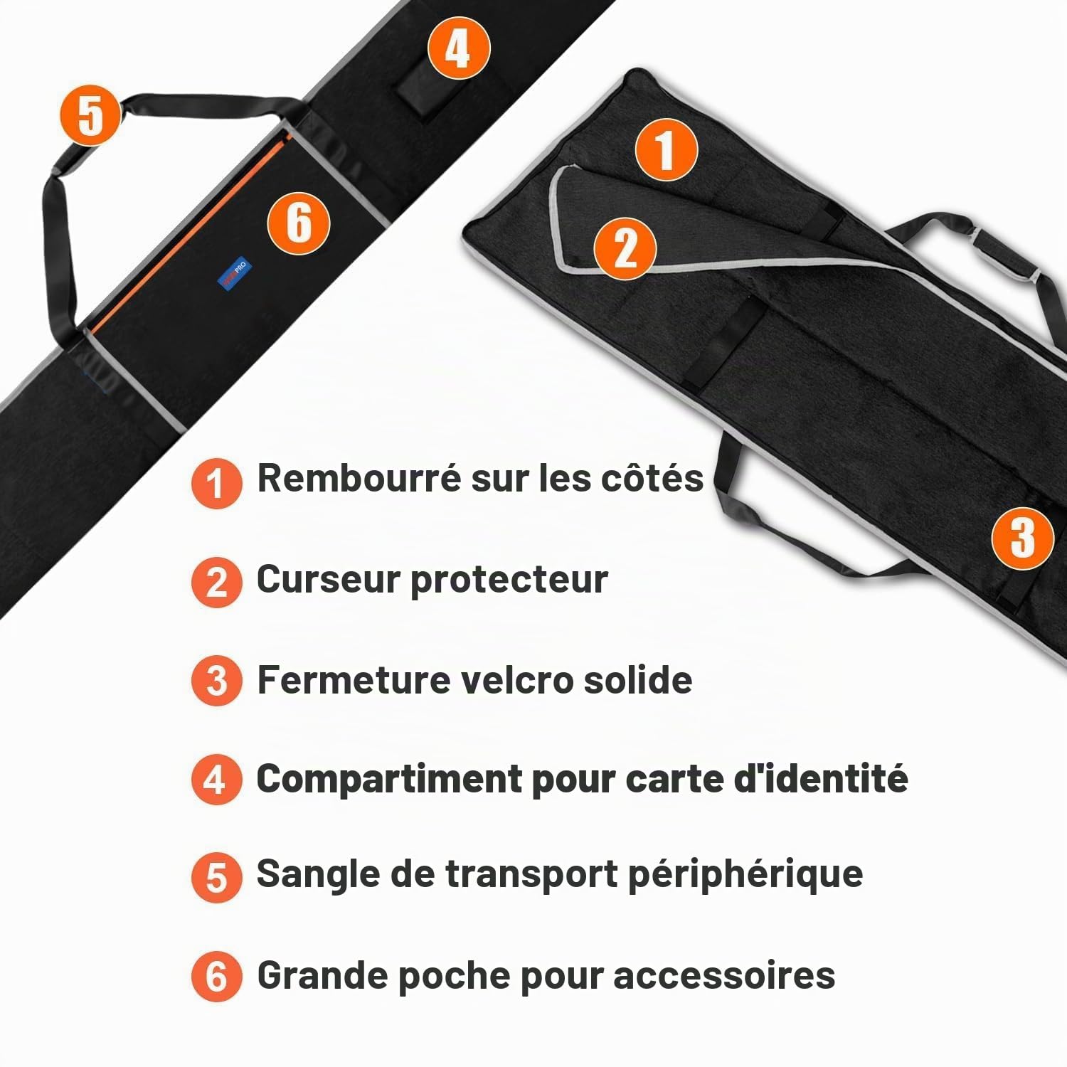 Sac pour rails de guidage de 1,4 et 1,5 m avec 2 compartiments à accessoires pour jusqu'à 2 rails, sac universel double face avec poignée et bandoulière, rembourrage absorbant les chocs