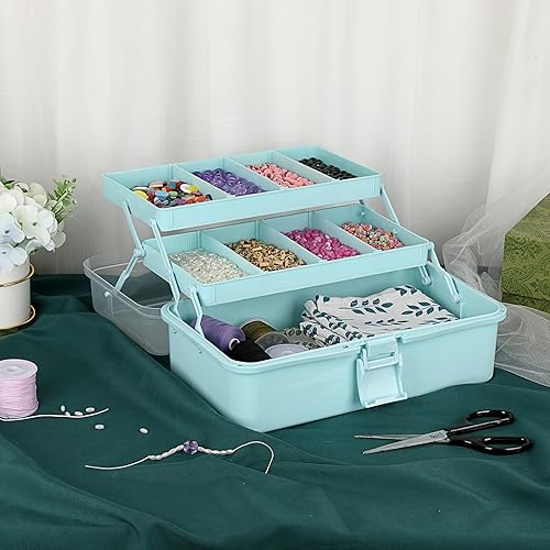 Miniatura 7 de BTSKY Caja de almacenamiento divisoria de plástico de 3 capas, organizador de manualidades y almacenamiento con espaciadores ajustables, organizador