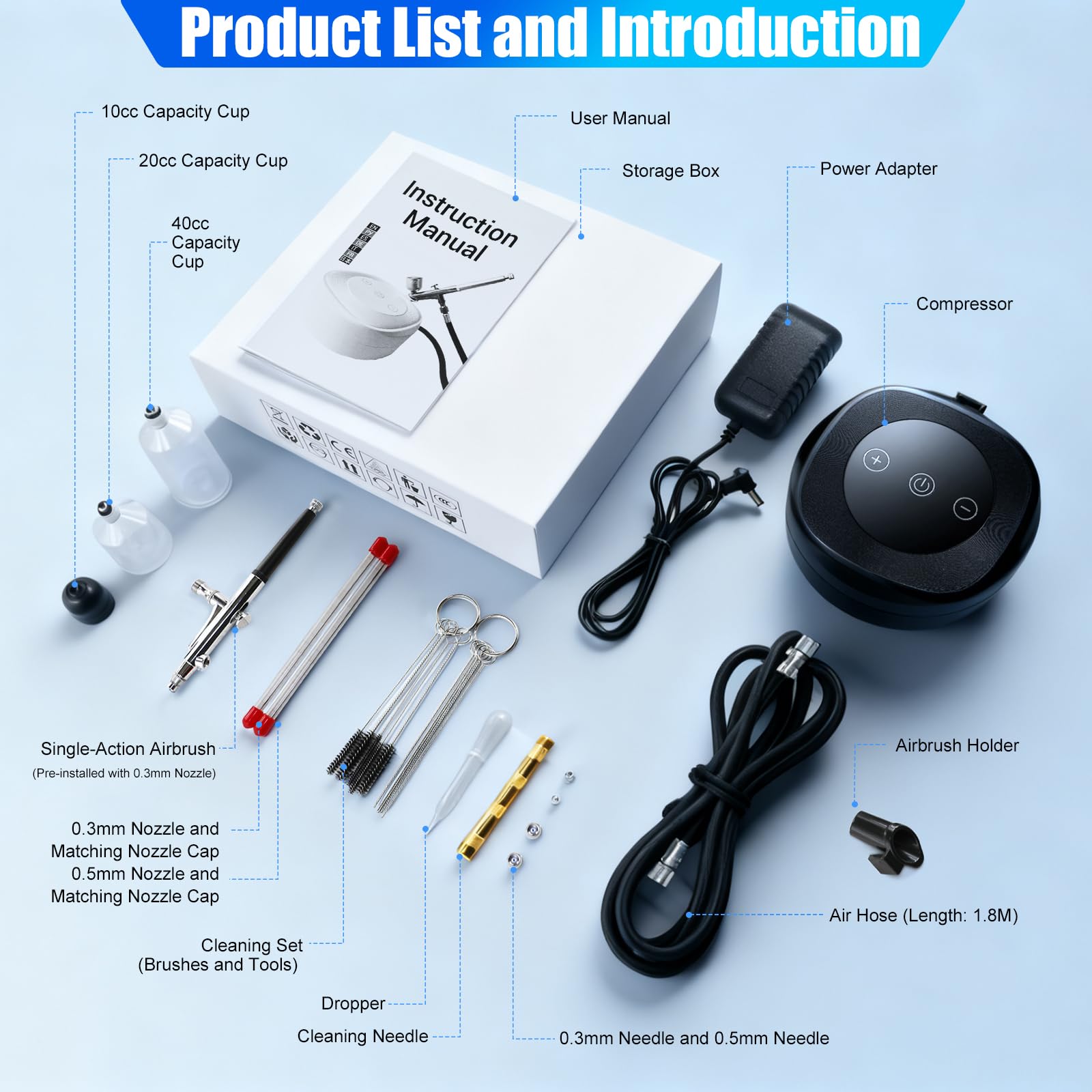 Ykall Professional Airbrush Set with Compressor, Adjustable