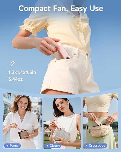 Miniatura 4 de SWEETFULL Mini ventilador portátil de mano con pantalla LED, 3 en 1 plegable personal recargable por USB, ventilador de mano y linterna para viajes