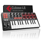 KB-25mini USB MIDI Keyboard Controller 25 Keys, Professional Music Production with Mod/Pitch Wheel, 8 Drum Pad, Arpeggiator, Portable Beat Maker for All Software (Licensed Cubase Included)