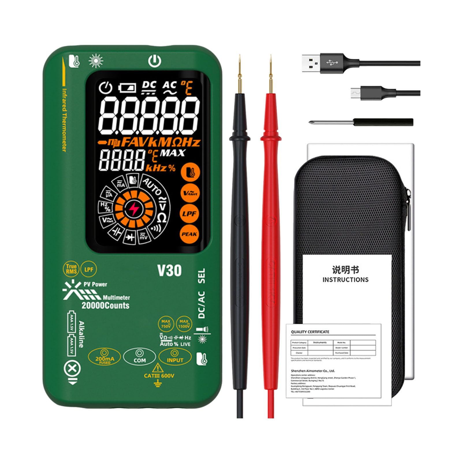 Kaccde Digital Multimeter With Thermometers And Ncv Detection For Circuit Diagnostics Industrial And Home Automotive Repair Use Intelligent Color Screen Photovoltaic Multimeter