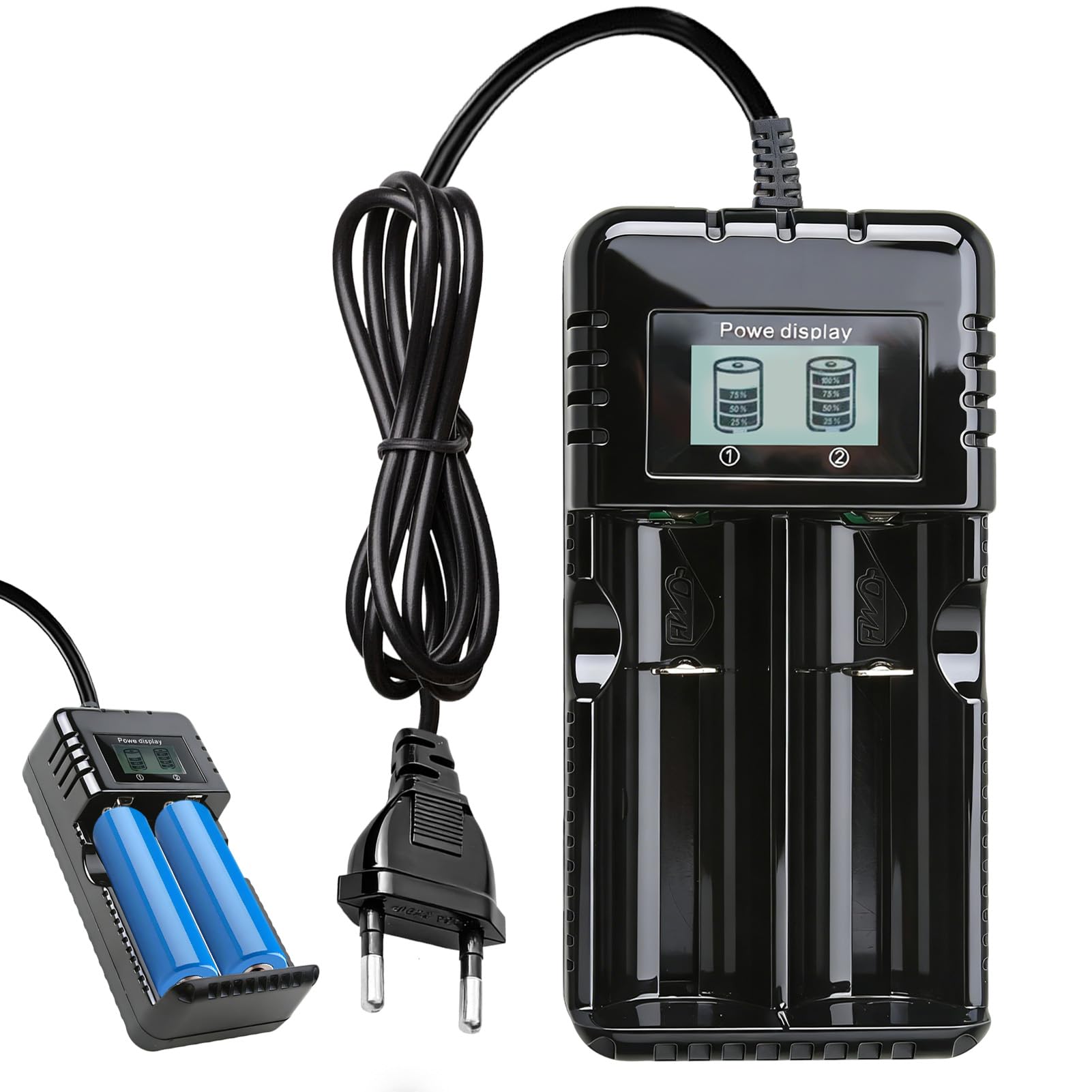 Cargador Pilas Recargables Inteligente con Pantalla LCD, Carga Rapida y Segura para Bateria 18650 26650 14500 16340, Cargador de Pilas Universal Independiente de 2 Ranuras para Li-Ion 3.7V Ni-MH