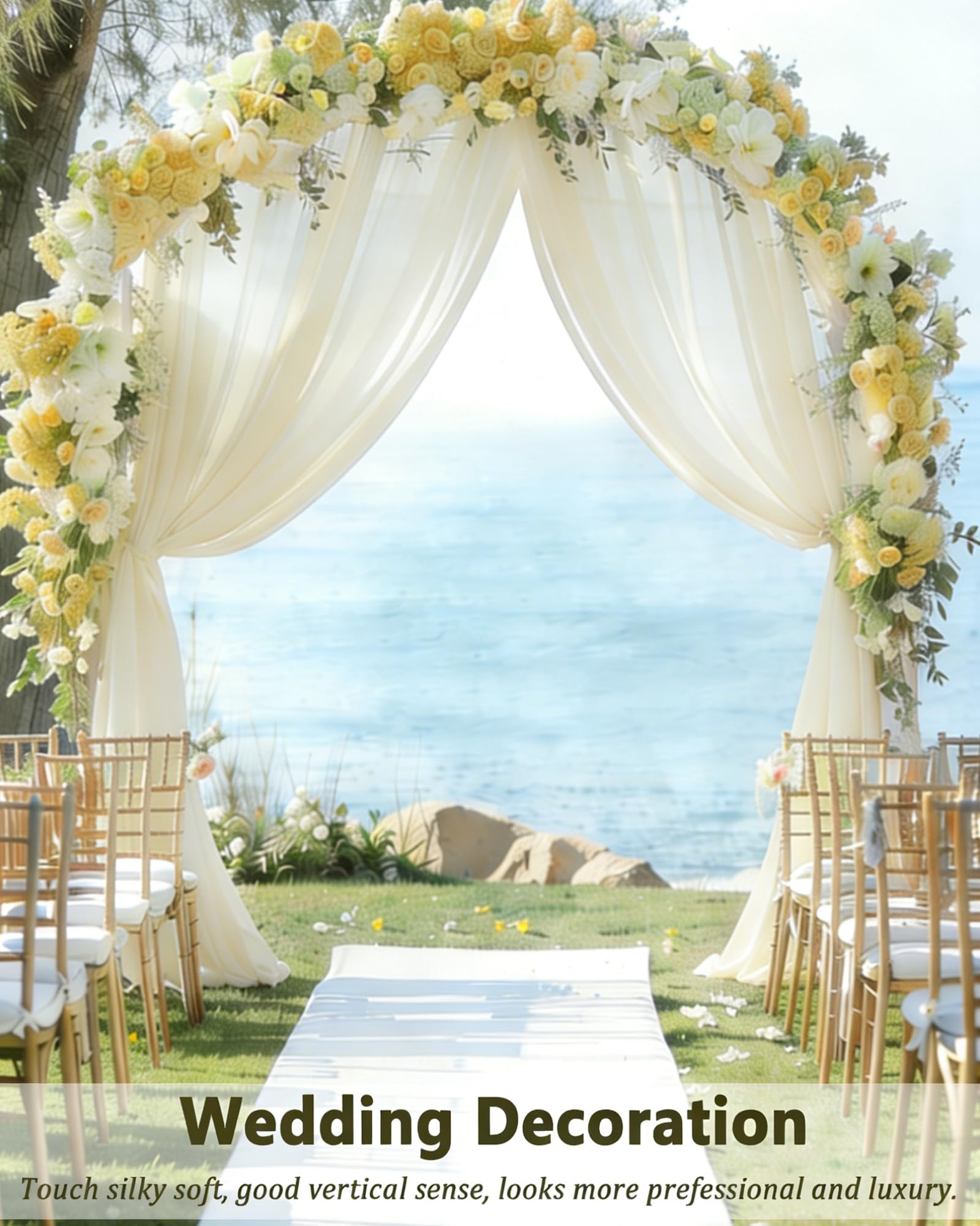 75 x 600cm Voilage Arche mariage, Blanc Ivoire Rideau en Tulle | 4 Pièces Tissu Mousseline de qualité supérieure, rideau de fond infroissable pour arche de mariage, décoration de plafond