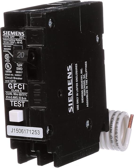 Siemens QF120 20Amp 1 Pole 120Volt Ground Fault Circuit Interrupter