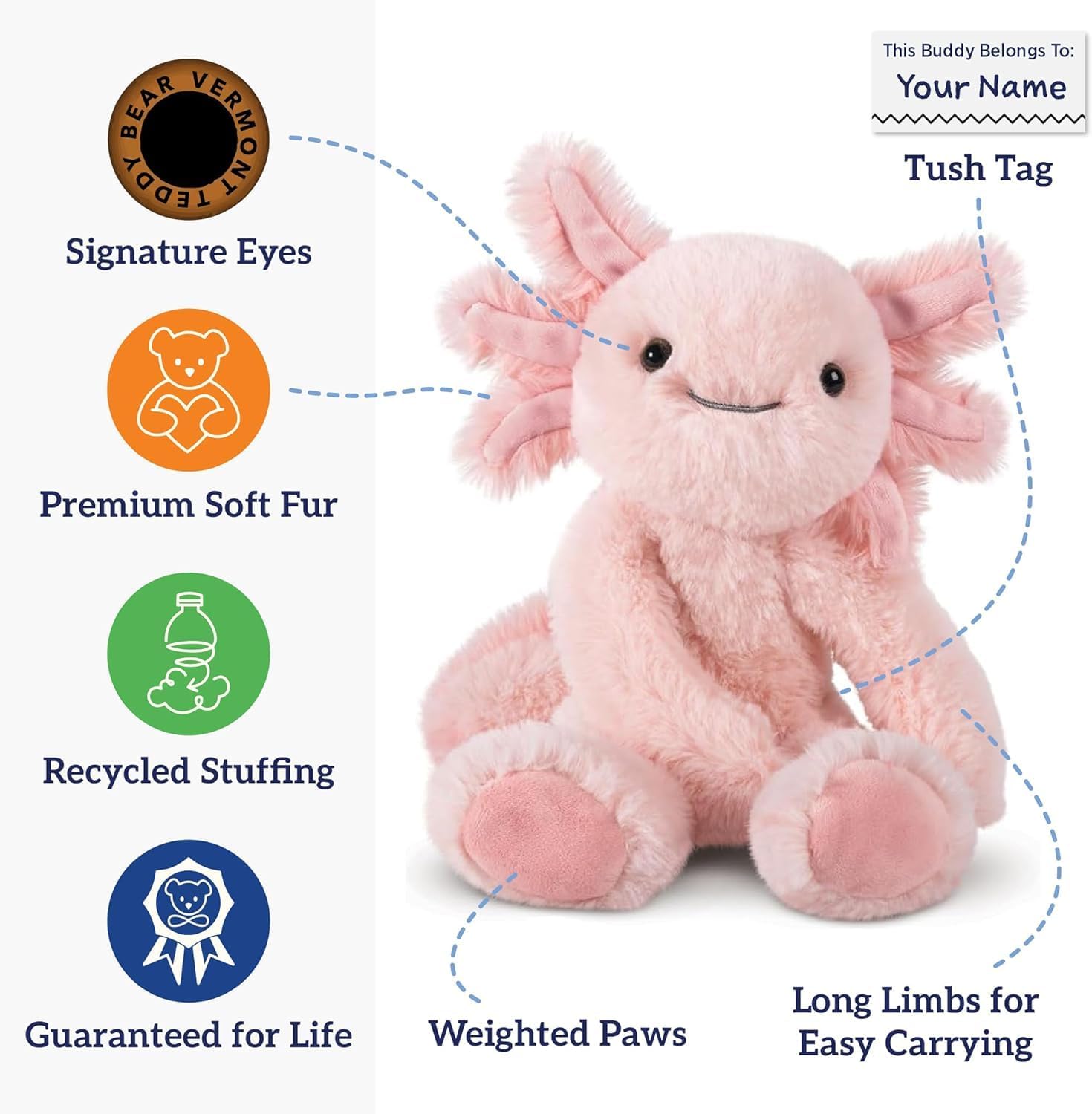 Vermont Teddy Bear Axolotl Stuffed Animal 12" | USA Bear Hospital Care image 2