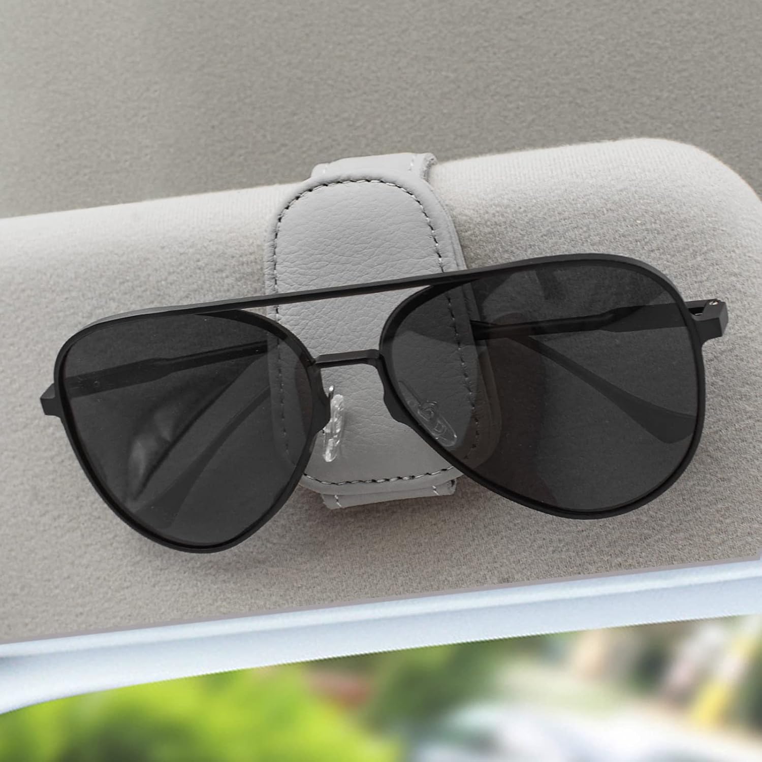 Sunglass Holder for Car, Magnetic Leather Eyeglass Hanger Sunglass Clip for Car Visor, Car Sunglass Holder Organizer Storage, Car Interior Accessories (1PCS, Gray)