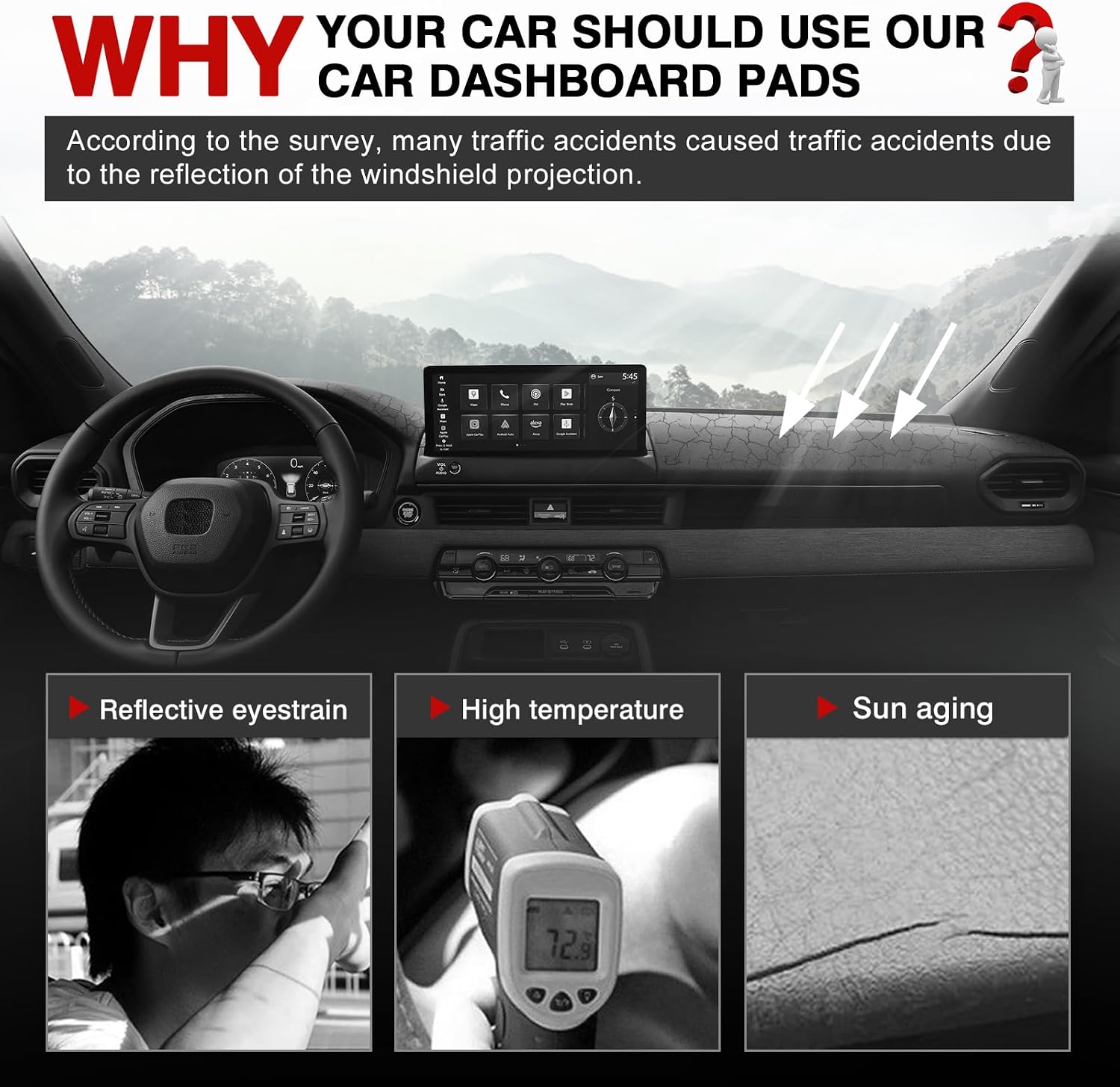 Autorder Dashboard Cover Mat for Honda Passport 2026 Accessories Dash Cover Upgrade Flannel Dash Mat Sunshade Glare UV Rays Protector