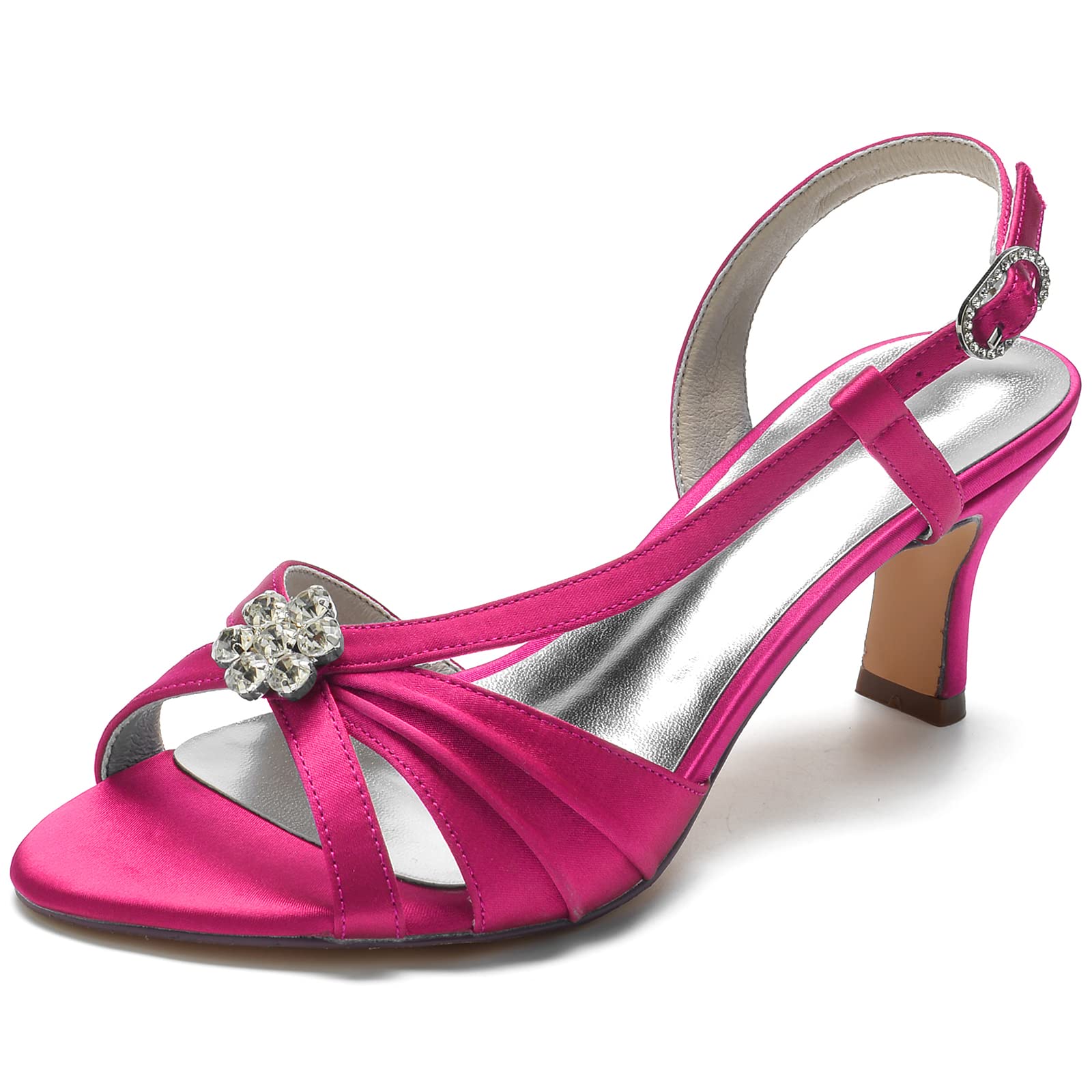 Women Low Heel Wedding Sandals for Bride Peep Toe Satin Rhinestones  Slingback Bridal Dress Shoes 36861-9,Fuchsia,6.5 UK: Amazon.co.uk: Fashion