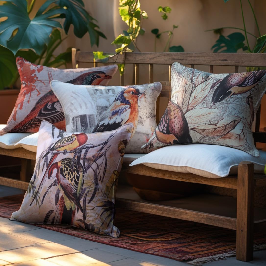 Decozen Throw Pillow Covers, Birds Printed Decorative Pillows, Couch Cushion Covers, Cushion Cases for Room Decor Sofa Couch Bedroom Living Room Decorative Pillow Cover Home Decor, 4Pc 18x18 Inch