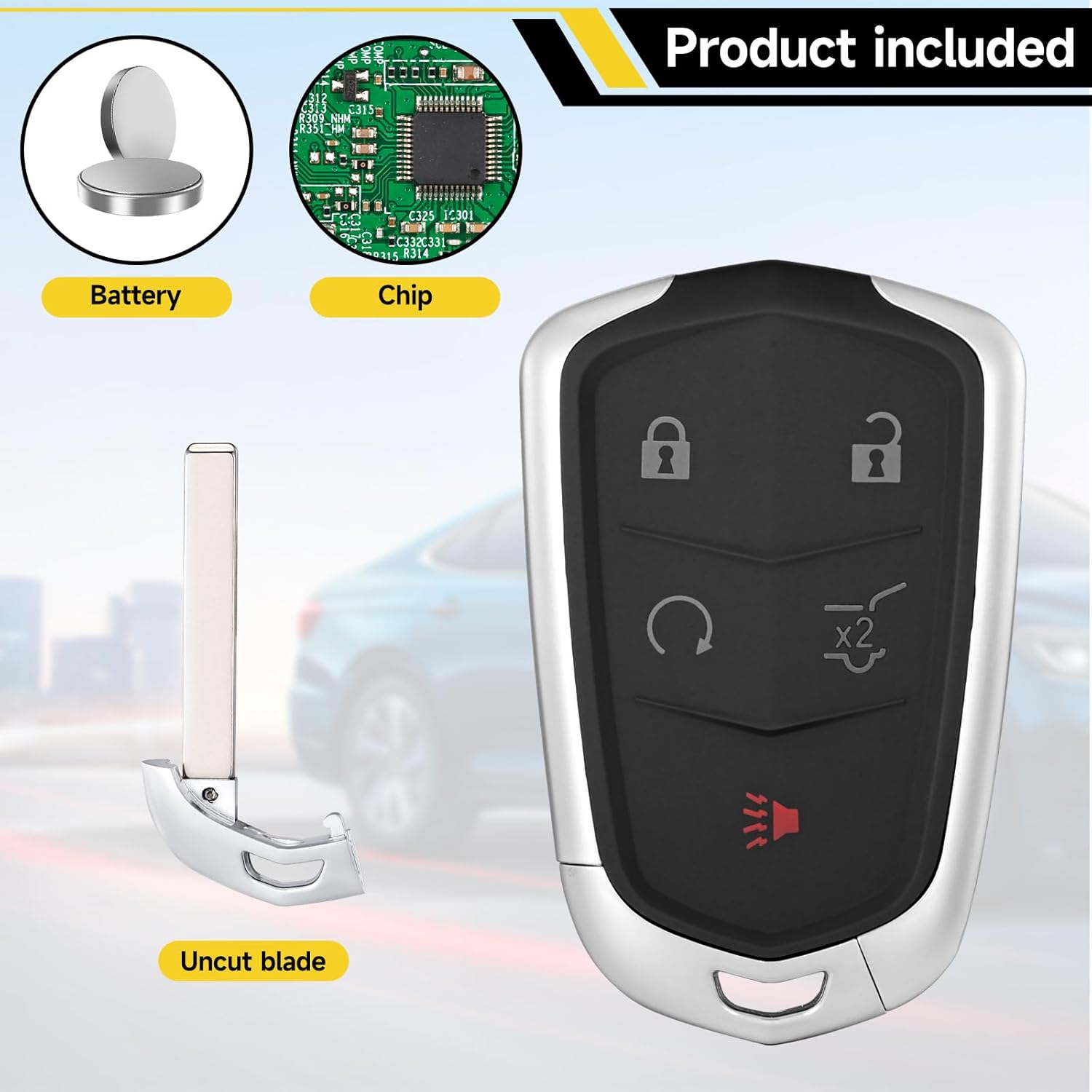 Smart Key Fob Replacement Fits for Cadillac XT5 2017 2018 2019 Cadillac XT4 2019 Smart Proximity Car Keyless Entry Remote Control 433Mhz HYQ2EB 13598516 13510245