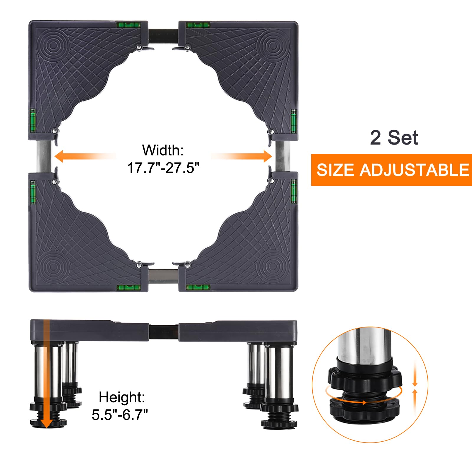 PATIKIL Soporte para Mini Nevera, Base de Soporte de Lavandería con 4 Patas Fuertes, Base Multifuncional Ajustable con Bandeja Antivibración, Altura de 5.5"-6.7", Paquete de 2