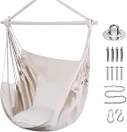 Goutime Hammock Chair Swing with 2 Seat Cushions Pillows, Hanging Chair with Detachable Metal Support Bar, Swing Chair with Carry Bag, Hanging Chair for Bedroom, Outdoor, Reading (Red)
