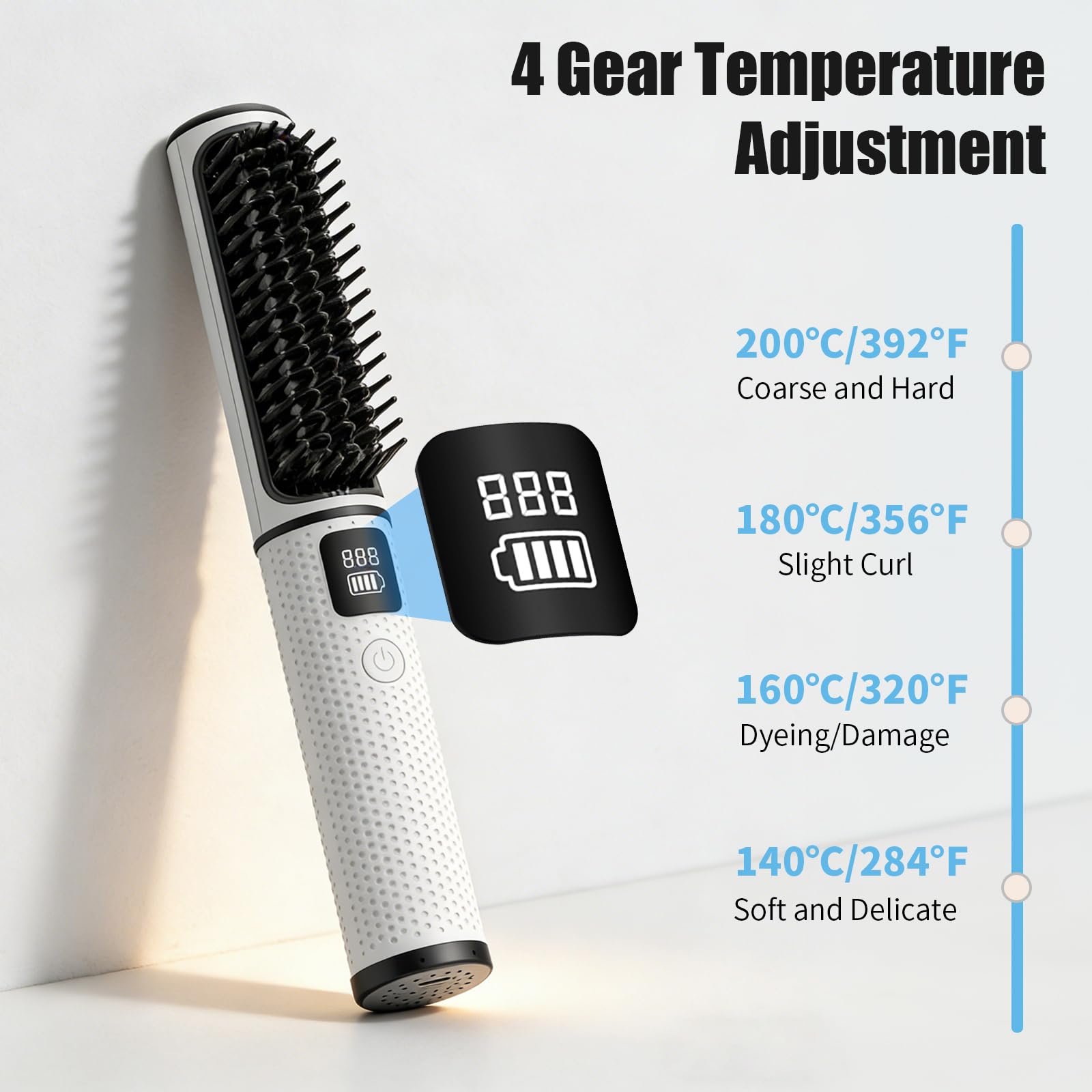 OBEST 2-in-1 Glättbürste, kabellos, Keramik-Schnellheizung, 4 Temperatureinstellungen, LCD-Display, tragbar, mit Typ-C-Ladekabel