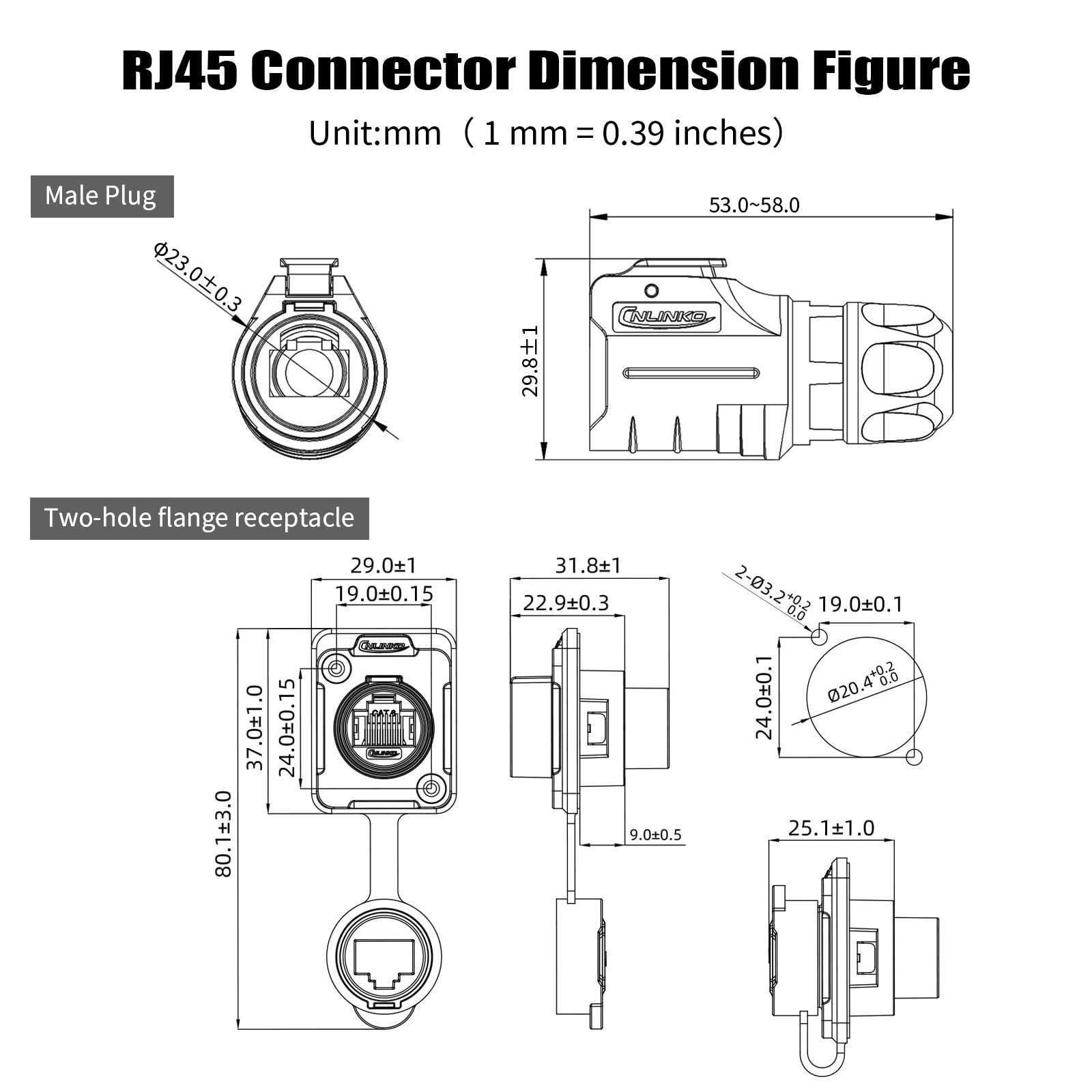 Connecteur Ethernet RJ45 IP68 étanche, 8P8C Industriel Double Port, Prise pour Maison Connexion Réseau