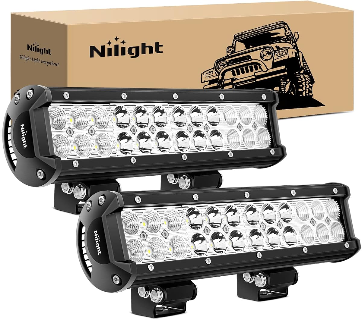 Nilight Led Light Bar 2Pcs 12Inch 72W 5040 LM Spot Flood ComboLed Off Road Lights Bright Driving Fog Boat Lights Led Work Light Bar for Trucks Pickup Golf Cart SUV ATV UTV 4x4 Van Camper