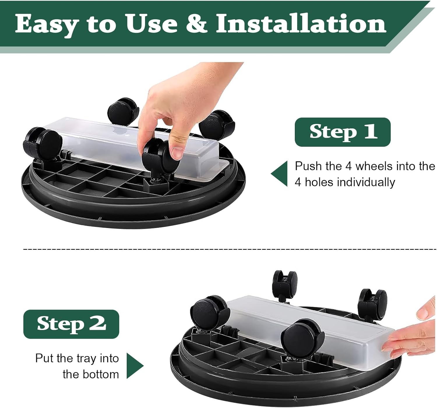 Looca Plant Caddy with Wheels and Drainage Tray, 13”Rolling Plant Stand Flower Pot Mover, Planter Caddies Round Plant Dolly for Heavy Duty Planter, 3 Pack, Bearing 120 lbs (Black)