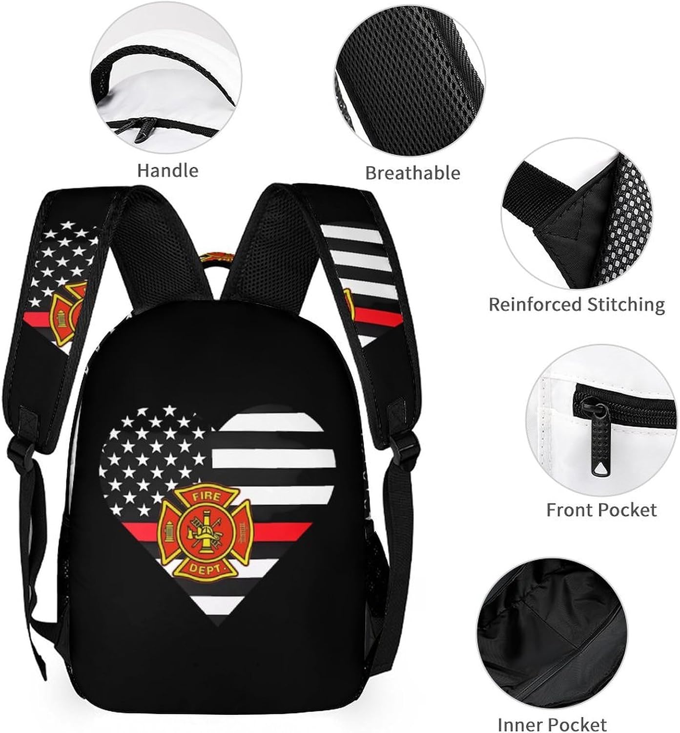 Firefighter Flag Novelty Backpack Set with Lunch Bag Pencil Cases image 3