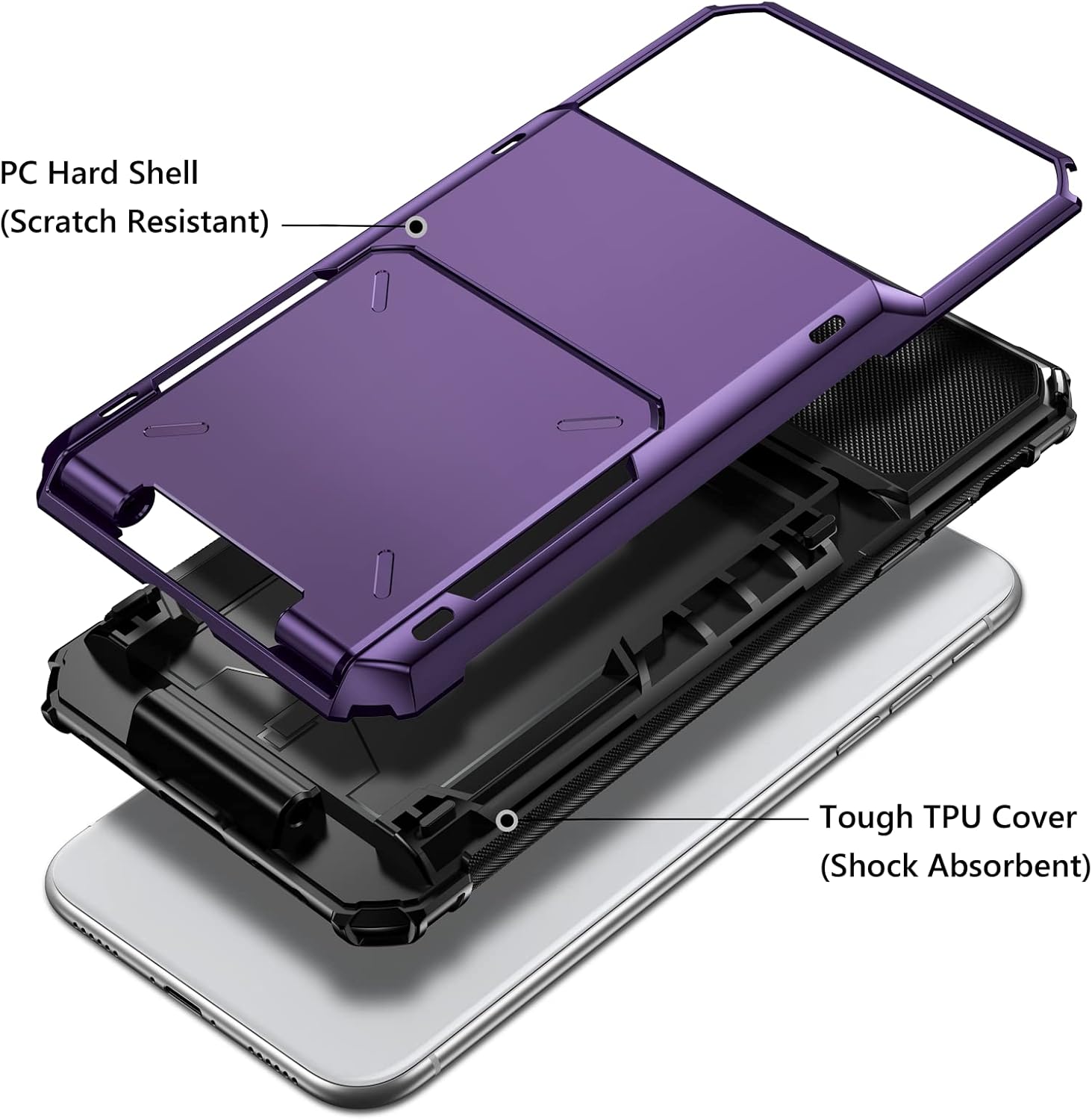 Vofolen for iPhone XR Case Wallet Cover 4-Card Credit Card Holder ID Slot Scratch Resistant Dual Layer Hybrid Protective Hard Shell Rugged TPU Bumper Armor Case for iPhone XR 6.1 inch GreyPurple