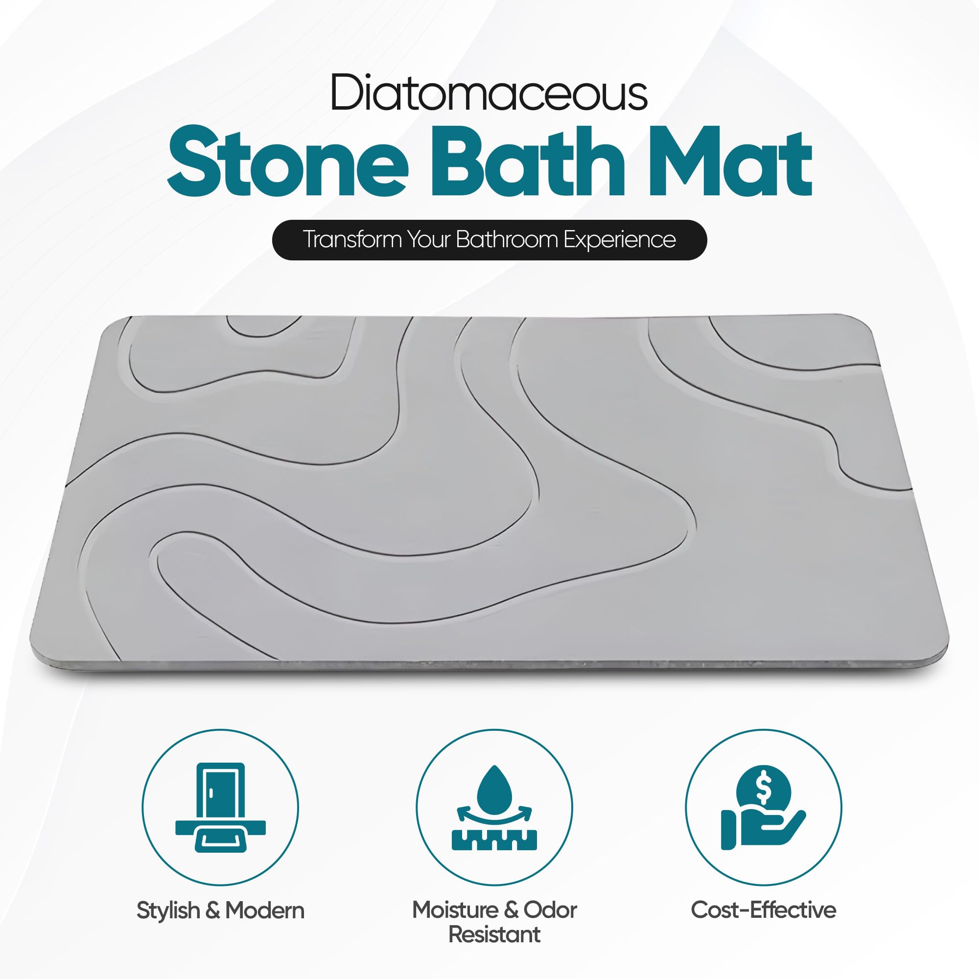 HALAS Alfombrilla de baño de piedra de tierra de diatomeas, antideslizante, superabsorbente, de piedra de diatomita, para suelo de baño/cocina, secado rápido, natural, fácil de limpiar (61 x 40 cm