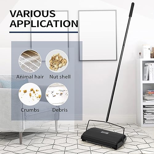 Miniatura 9 de JEHONN Barredora de piso de alfombra con crin de caballo, escoba y recogedor para el hogar