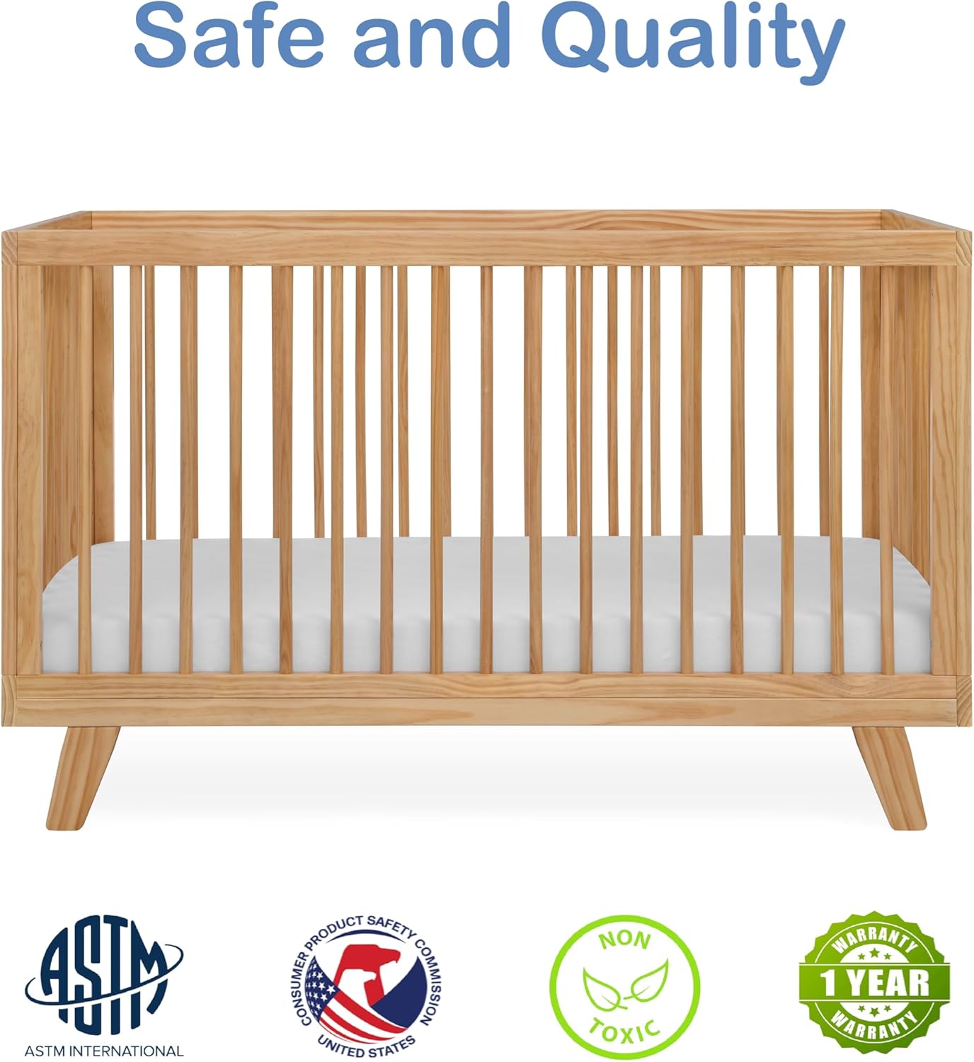 3-in-1 Astin Convertible Baby Crib - Wooden Baby Crib, Grows with Your Baby, Converts to Toddler Bed & Day Bed, 4 Adjustable Support Base Height | Natural