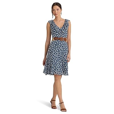 Lauren Ralph Lauren Floral Ruffle Trim Georgette Dress Women