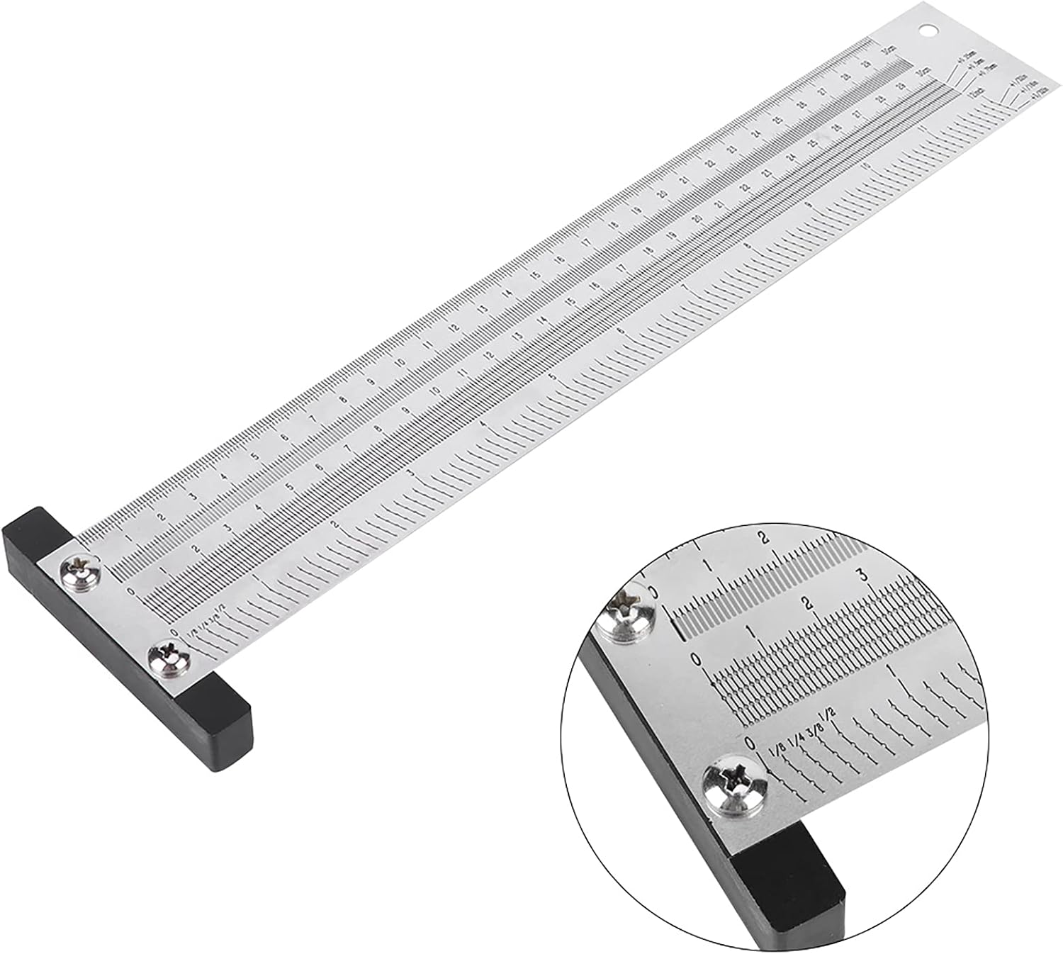 Ultra Precision Marking T-Rule Hole Ruler Stainless Scribing Mark Carpenter Line Carpenter Measuring Tool(12 inches)