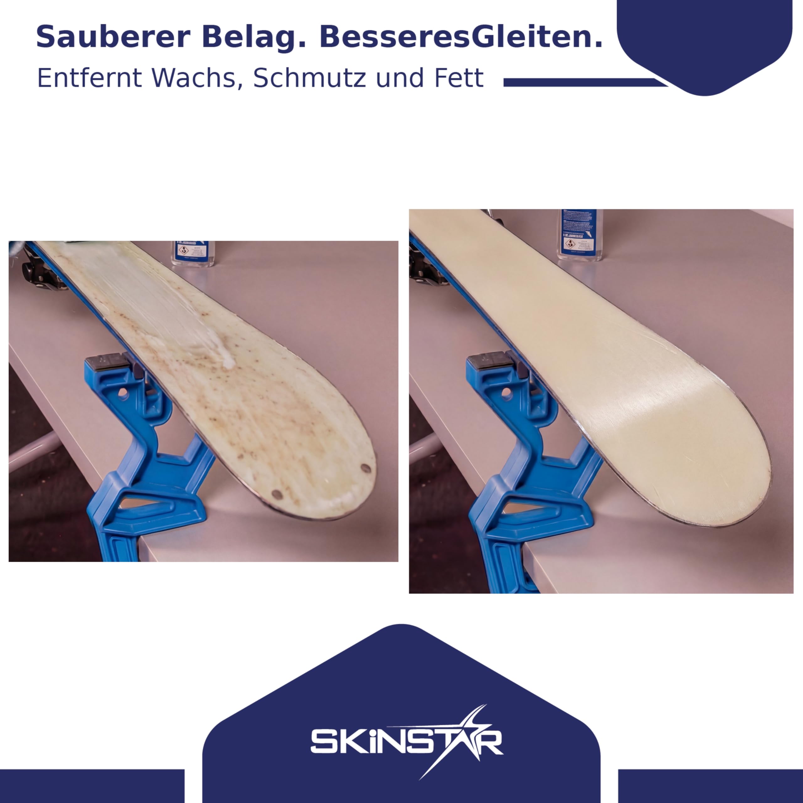 SkinStar Wachsentferner & Belagreiniger für Ski und Snowboard [2X 500ml] Großpackung - Skibelag Reiniger entfernt Wachs Fett und Schmutz