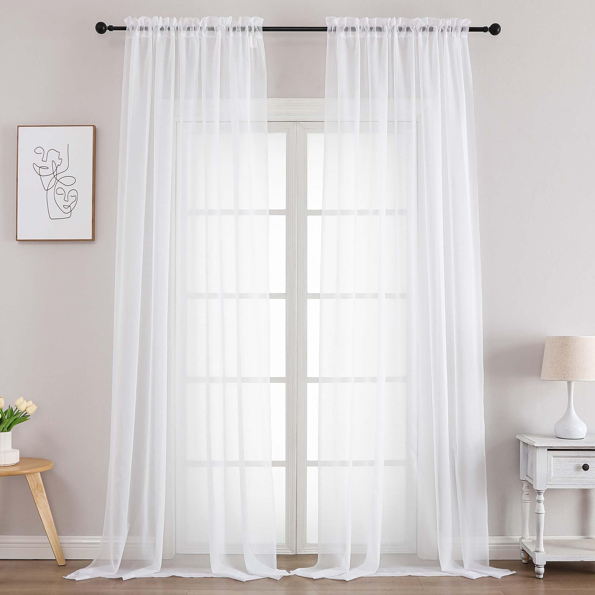 Chyhomenyc Extra Long White Sheer Curtains 102 Inches Long 2 Panels - Light Filtering Curtains for Living Room, Soft Gentle Voile Rod Pocket Bedroom Window Drapes, 59Wx102L Inch