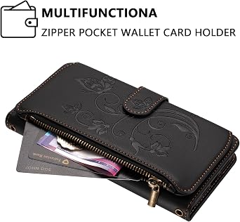 bojioderf Compatible with Samsung Galaxy J4 2018 Case PU Leather Kickstand Magnetic Wallet Cover Black