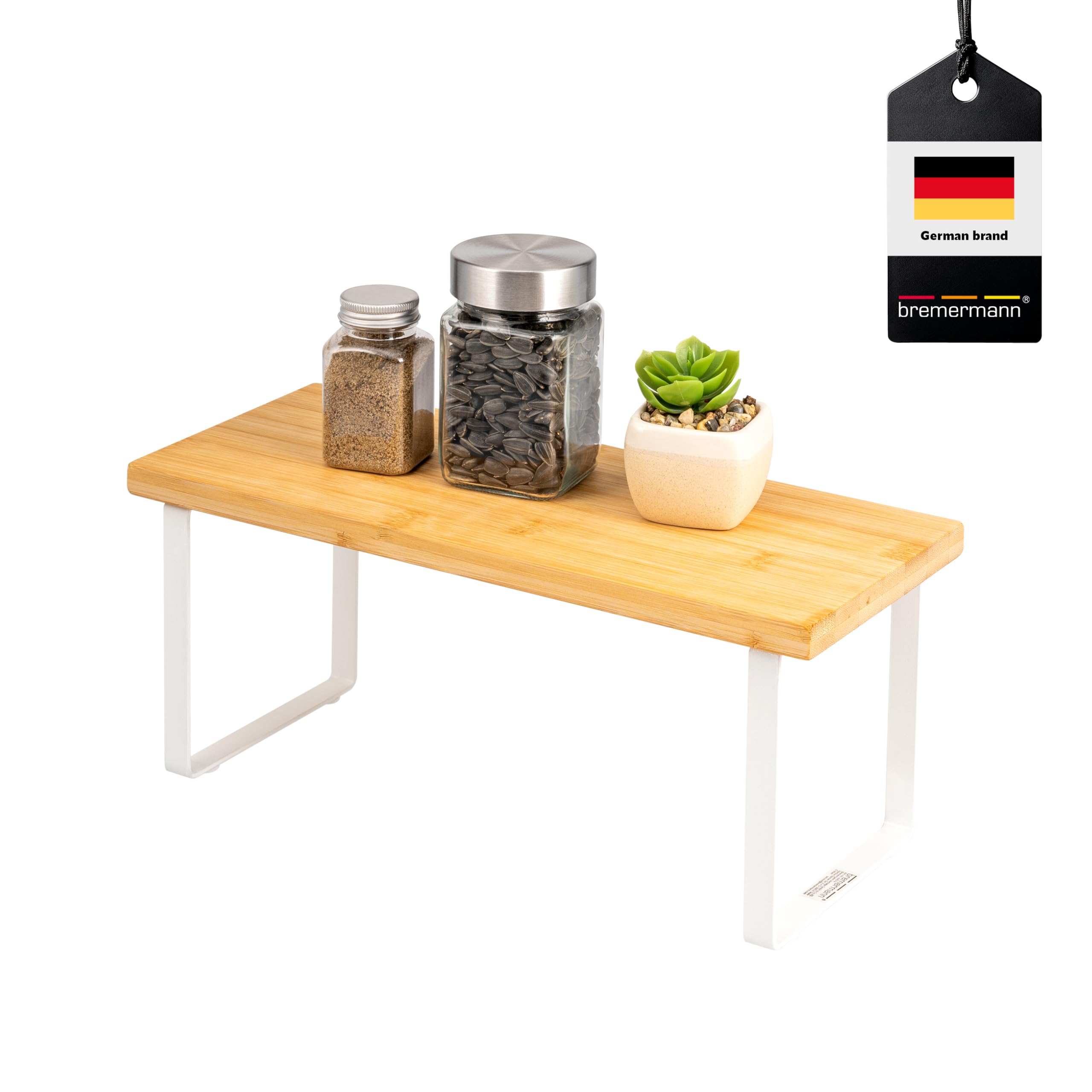 Bremermann White Free Standing Bamboo Kitchen Spice Rack Shelf Rack 36Cm Wide (White)