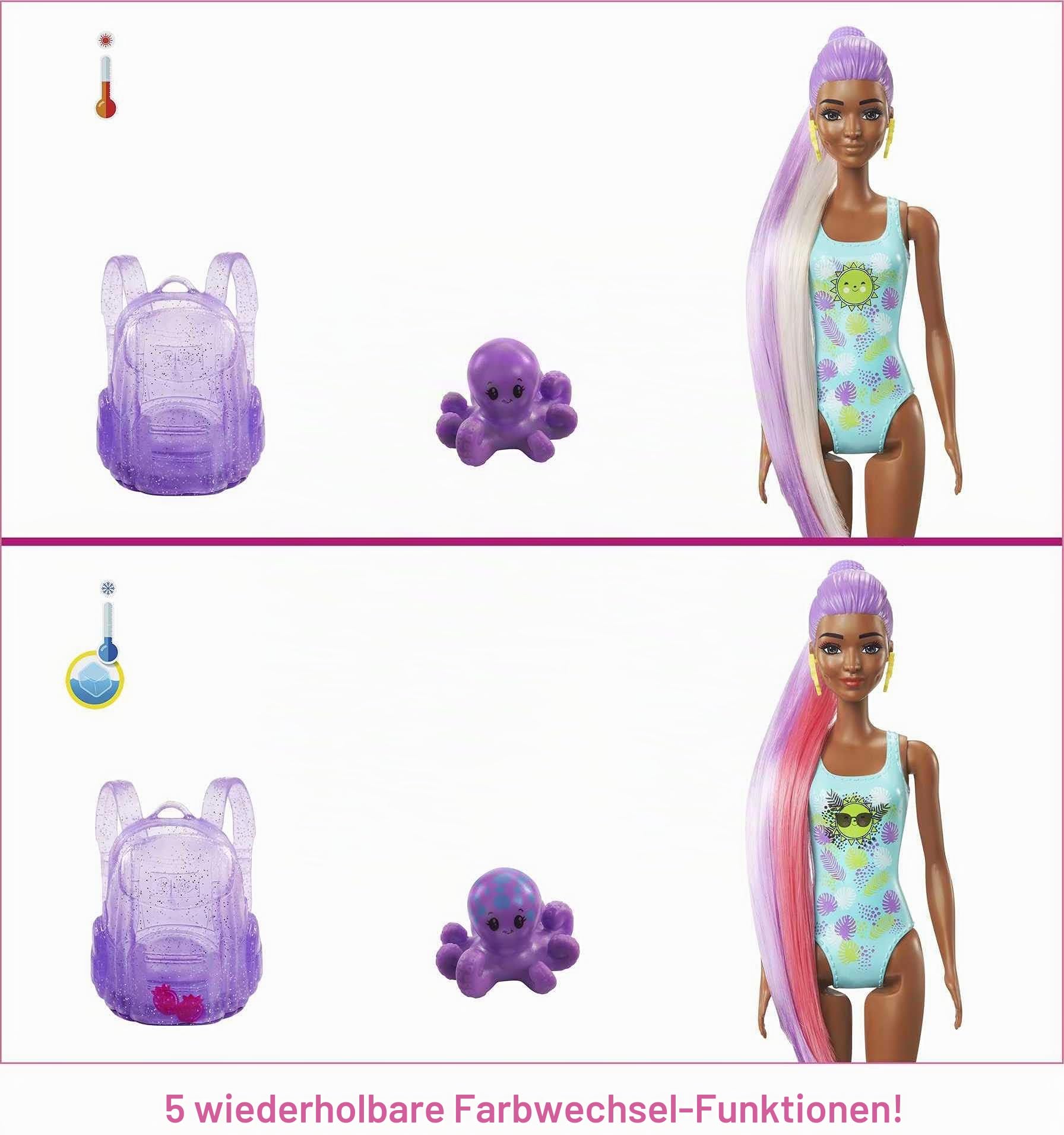 Barbie GTN18 - Color Reveal Foam Reveal Strawberry, Schaumspaß! Puppe & Tier, 25 Überraschungen: Seifenblasenlösung, Mode, Haarverlängerung, Zubehör, Armband, Geschenk für Kinder ab 3 Jahren