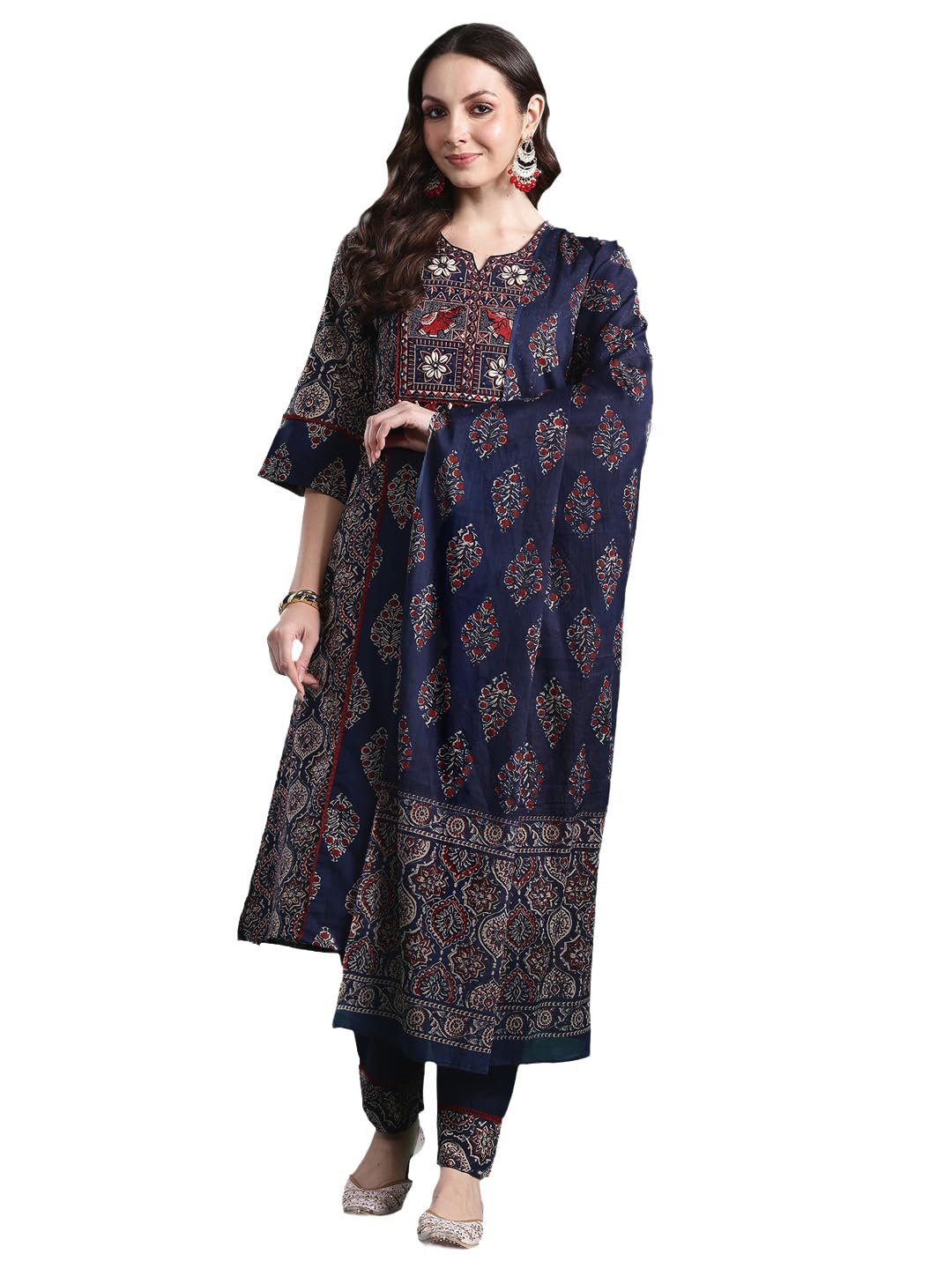indo era Women Pure Cotton Kurta Set with Dupatta | Festive Suit Set, 10167-picture-25