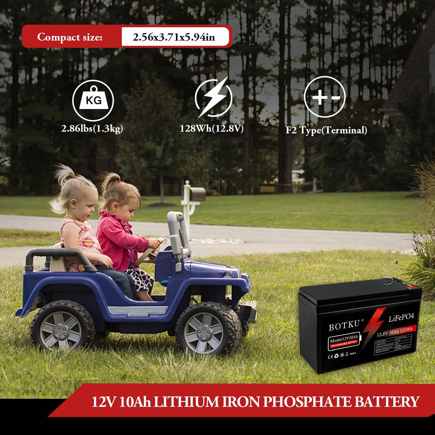 12V 10Ah Lithium LiFePO4 Deep Cycle Battery, 3000+ Cycle Rechargeable Lithium Iron Phosphate Battery for Solar, Fish Finder, Power Wheels, Lighting, Off-Grid Applications with 10A BMS - Image 3