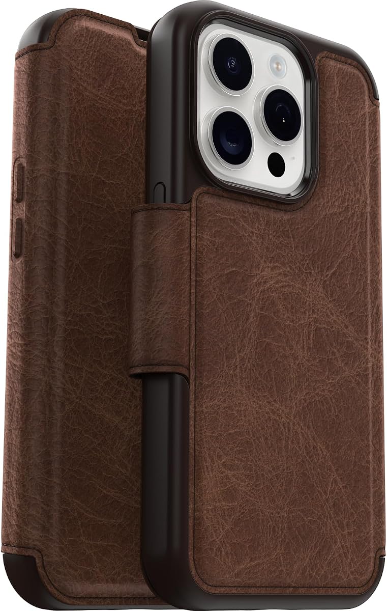 iPhone 15 Pro (Only) Strada Folio Series Case - Espresso (Brown), Card Holder, Snaps to MagSafe, Genuine Leather, Pocket-Friendly, Folio case