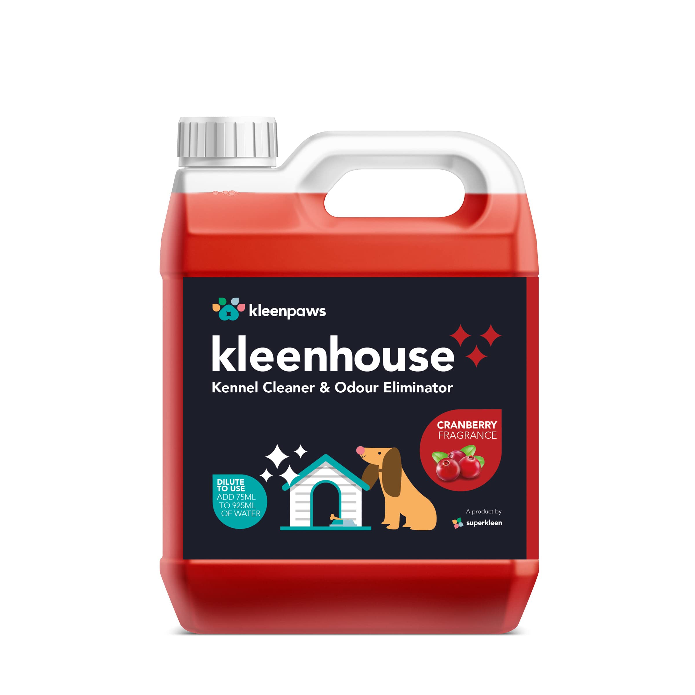 Superkleen Kleenhouse Kennel Cleaner and Odour Eliminator Dog Safe Disinfectant Super Concentrate - Cranberry Fragrance (1.8L)