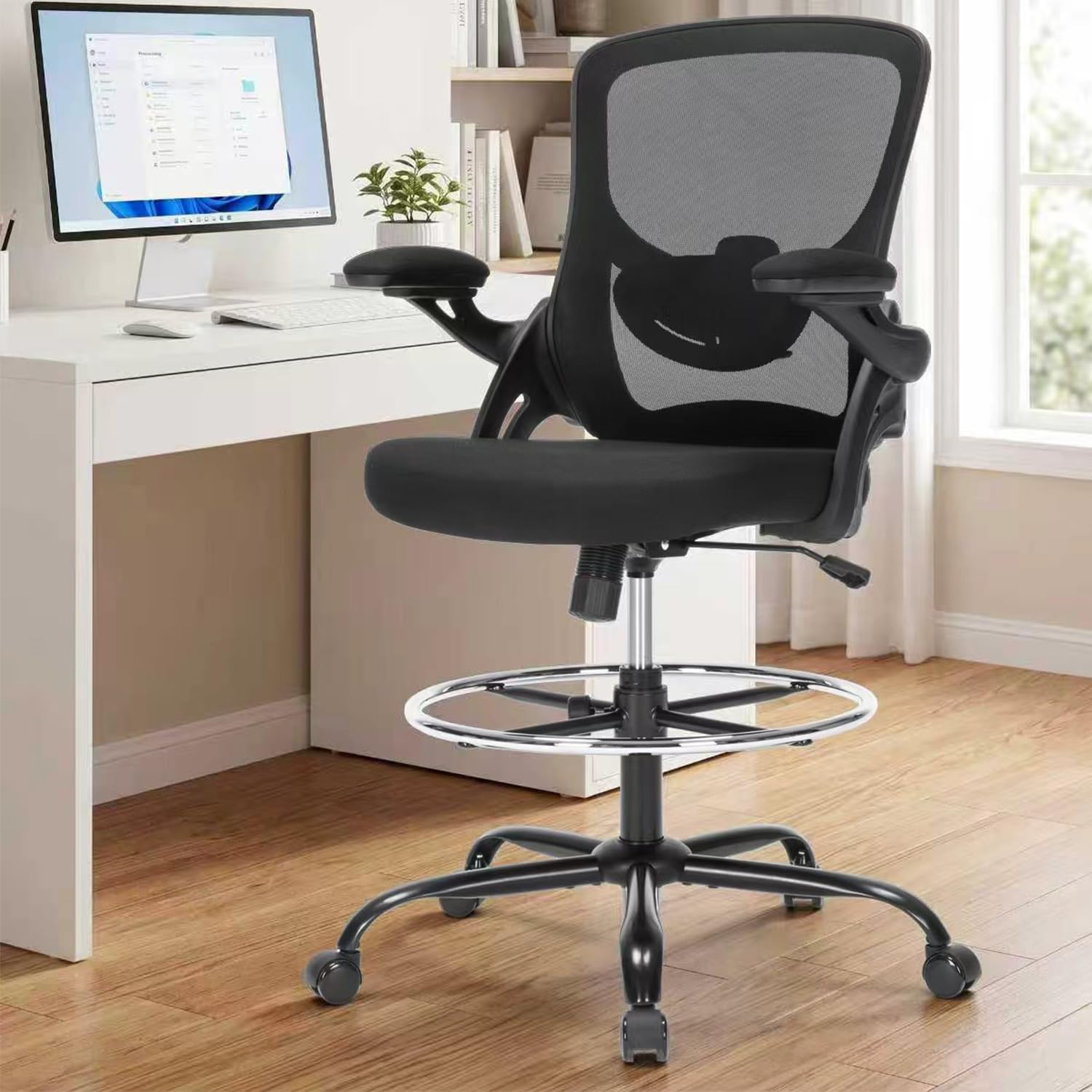 Drafting Chair Ergonomic Comuputer Standing Desk Chair with Flip-Up Arms and …
