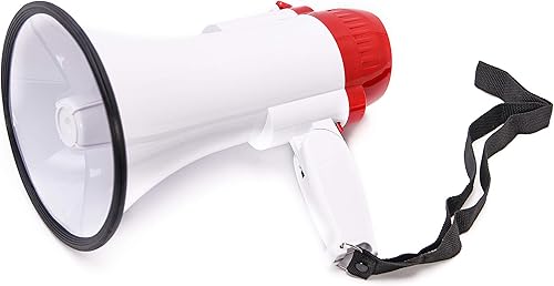 BEMLDY Megáfono portátil Bullhorn de 30 vatios de potencia con sirena integradaalarma volumen ajustable correa potente y ligera