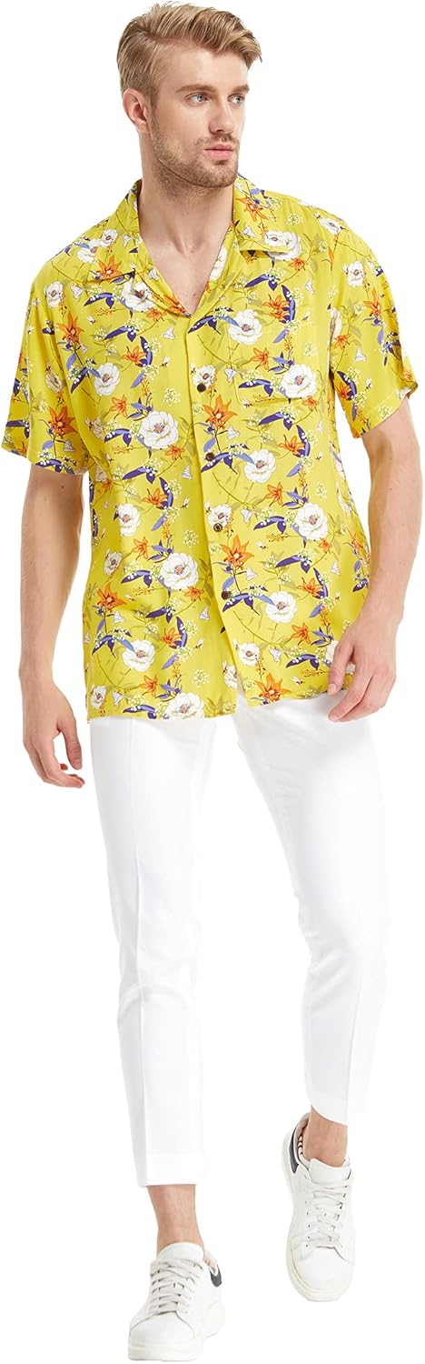 Matchable Couple Hawaiian Luau Shirt or Rahee Maxi Dress in Garden Poppy Yellow