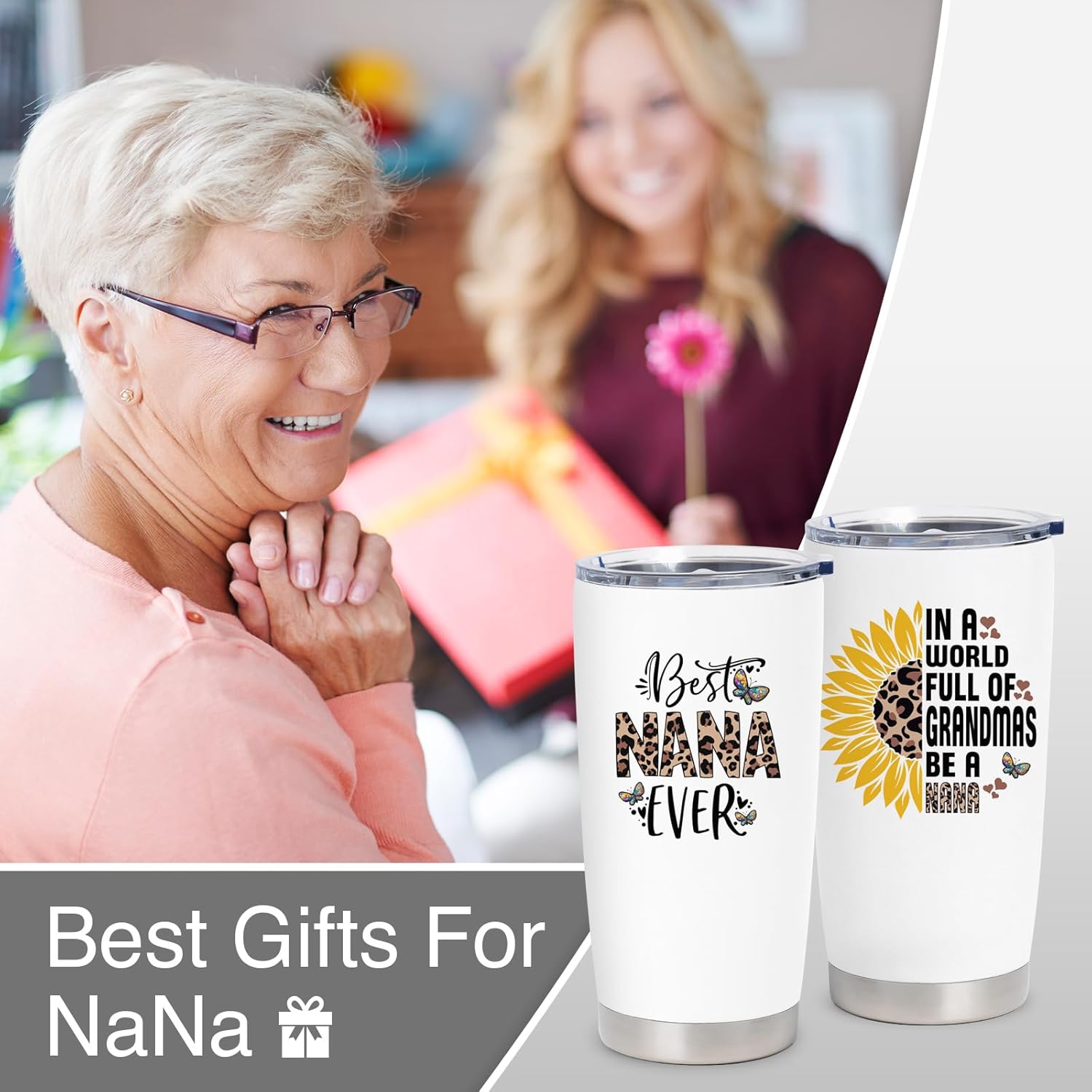 Nana Gifts, Nana Gifts for Grandma, Birthday Gift for Grandma from Grandchildren, Grandkids, 20 oz Stainless Steel Tumbler With Lid & Straw - Image 3