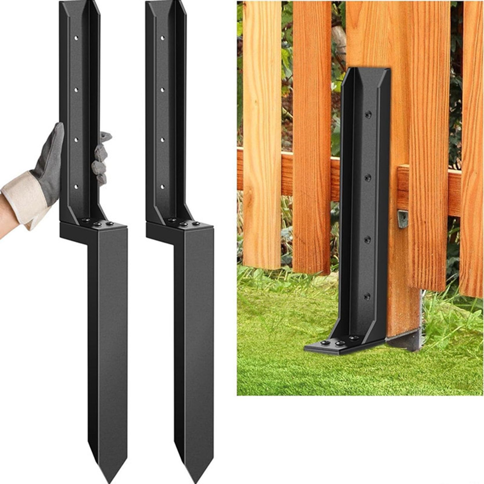 GOUZIBHD Heavy Duty Fence Post Anchor for Leaning Broken Wood Posts,Steel Ground Spike Thickened Fence Post Repair Stake,No Digging Needed,for Mailboxes Trellis Posts(Size:2PCS)