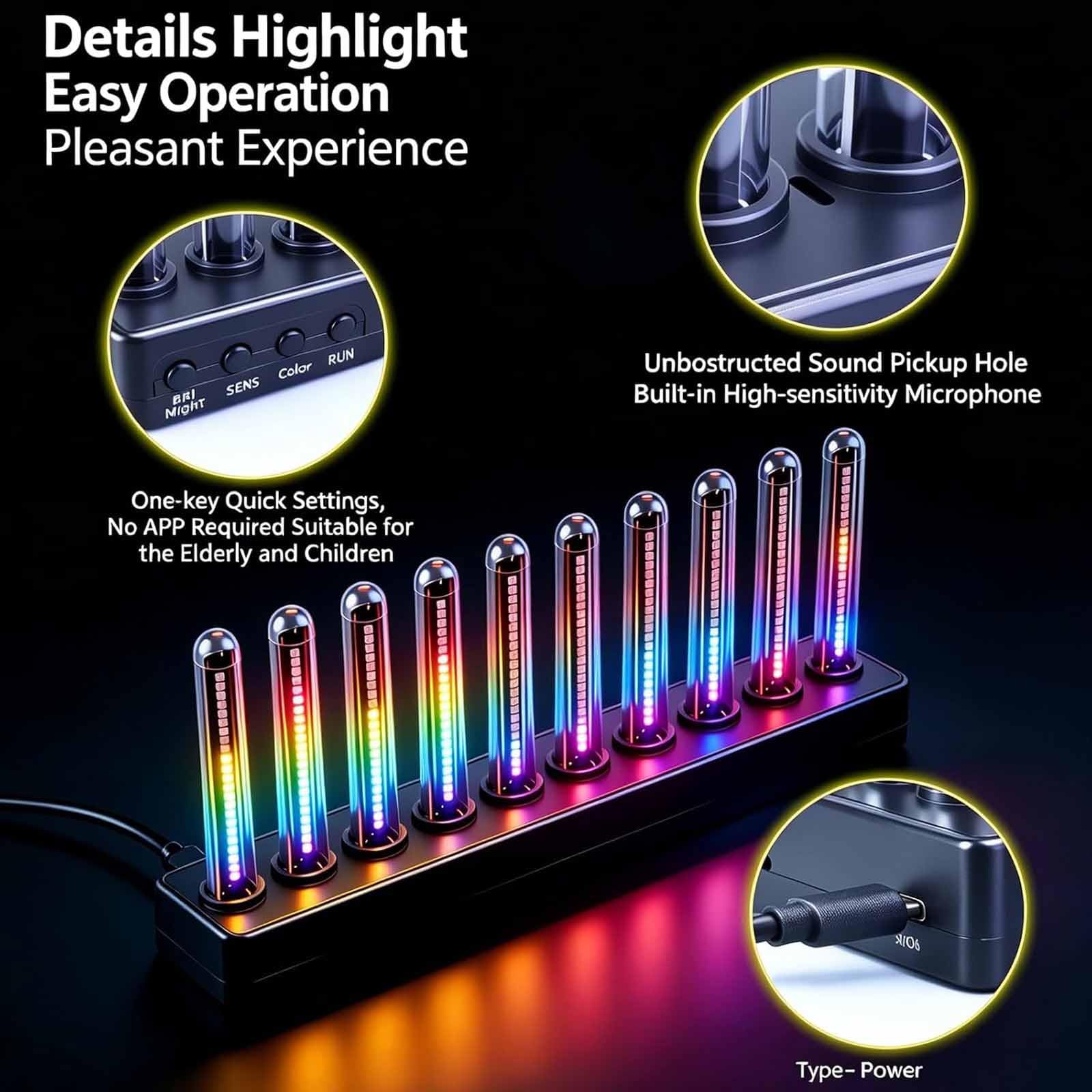 RGB-Sound-Pickup-Licht, Musikrhythmus-Lichtleiste Mit 240 RGB-LEDs, 14 Farbmodi, 8 Anzeigestilen Und Einstellbarer Helligkeit, Für Schreibtisch, Studio Und Gaming-Zimmer