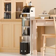 4-Tiers Narrow Bathroom Floor Storage Cabinet, 7.1" Slim Plastic Drawers Organizer with Tissue Box & Wheels, Waterproof Slim Storage Cabinet for Small Kitchen Laundry Living Room Toilet Gap