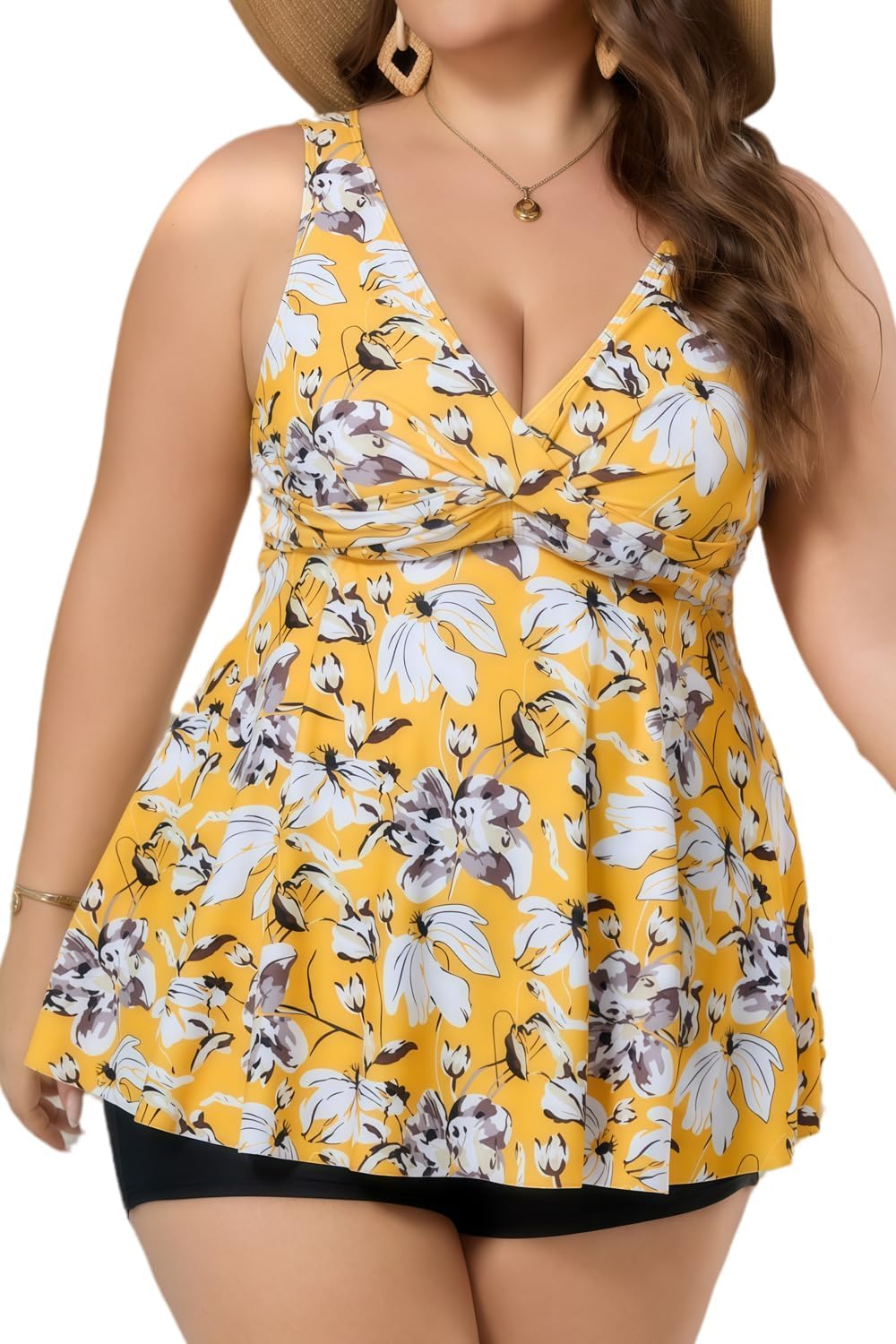 COCOPEAR Plus Size Swimsuit for Women Crossover Swim Dress 2 Piece Swimsuit for Women Tankini Bathing Suits