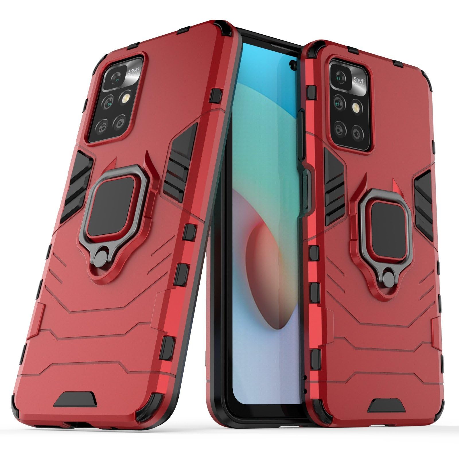 Custodia Per Xiaomi Redmi 10 Con Sportello Scorrevole Per Fotocamera - TPU+PC, Anello Metallico Girevole 360°, Supporto Magnetico, Colore Nero