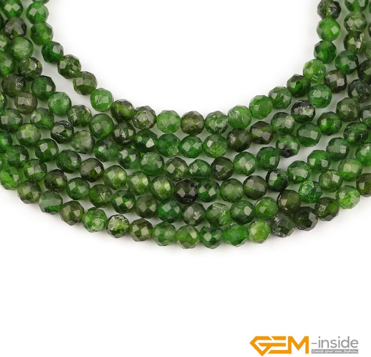 GEM-Inside AA Grade 4mm Natural Green Diopside Gemstone Quartz Faceted Round Tiny Small Spacer Beads for Jewelry Making Bracelet Earrings Charms Full Strand 15"