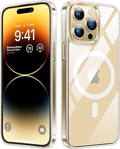 TORRAS Funda magnética transparente para iPhone 14 Pro, compatible con MagSafe, nunca amarilla, 12 pies de grado militar a prueba de caídas, funda