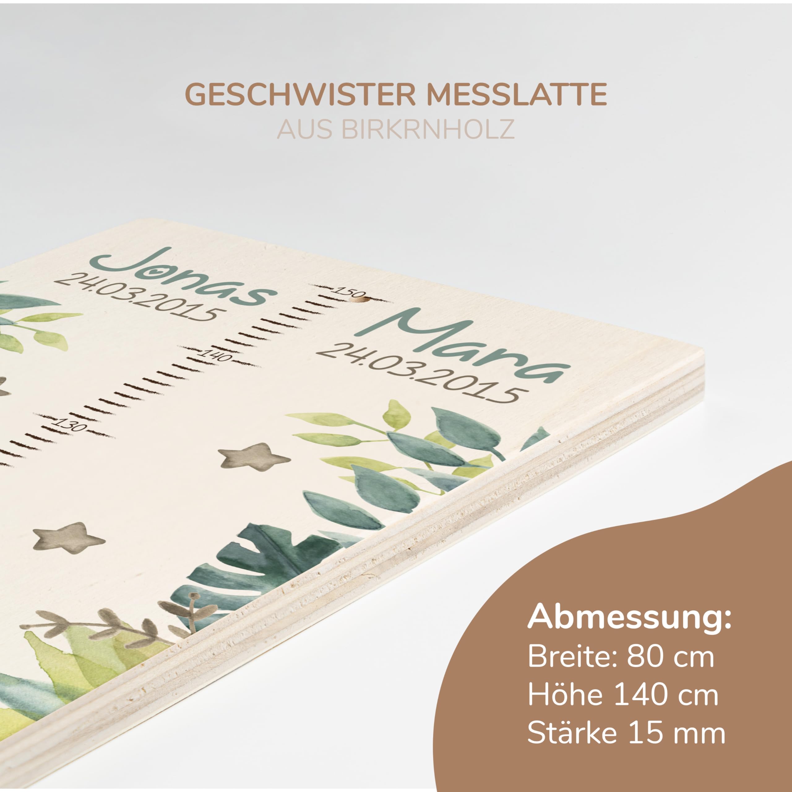 Kidsmood Personalisierte Geschwister-Messlatte aus Holz, Kinderzimmer Deko für Mädchen und Jungs, Personalisiertes Geschenk für Babys und Kinder, Messlatte Kind Holz